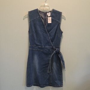 Carolina Blues Denim Midi Sleeveless Faux Wrap Dress Women's Size 10